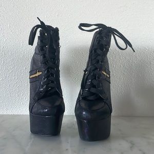 Unique goth sneaker spike black heals with gold cross